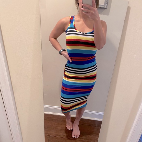 Striped Fitted Midi Tank Top Dress NWT Size S - Picture 1 of 8